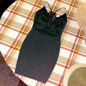 Honey and Rosie emerald green and silver tinsel mini dress